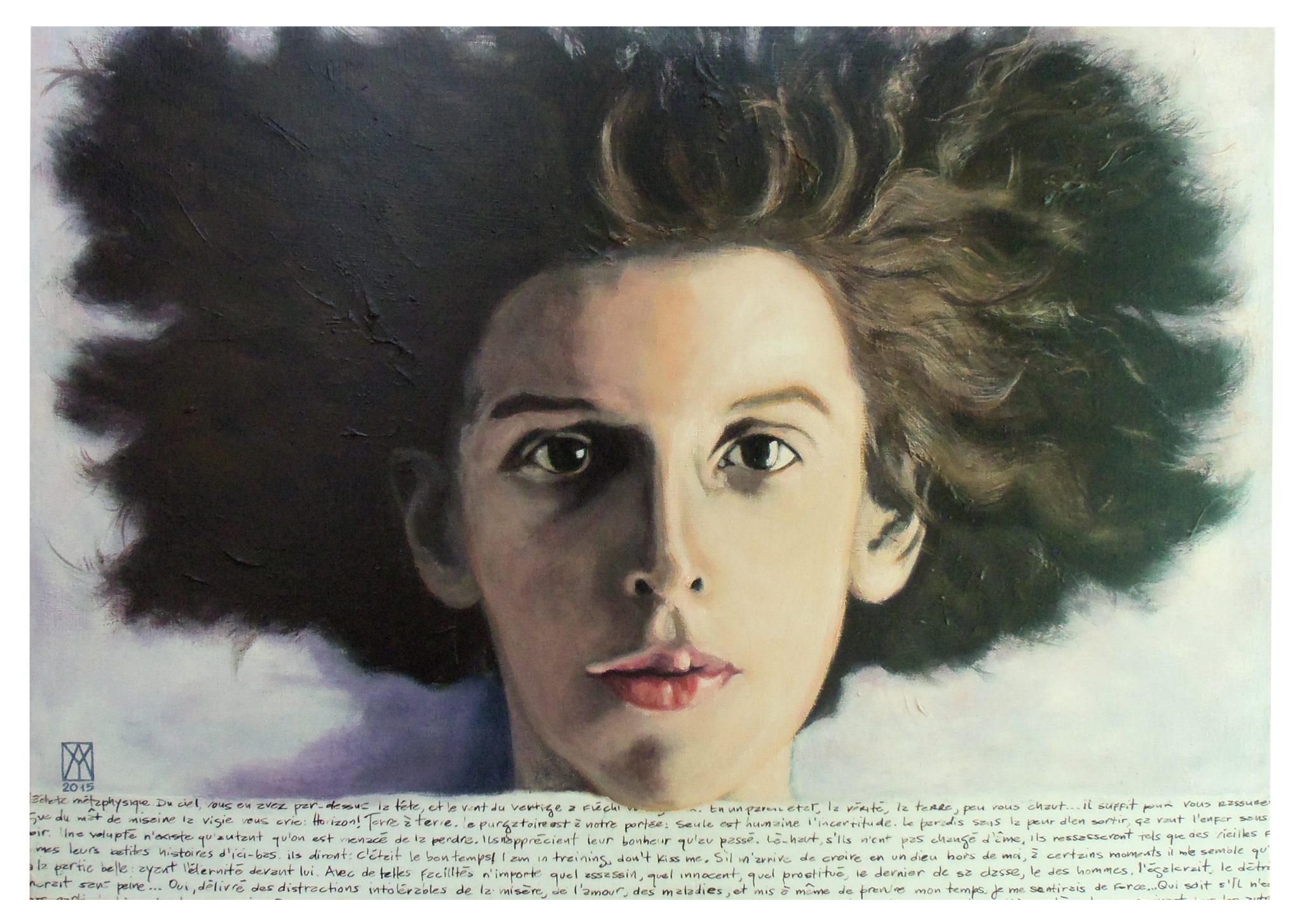 Yuriel Amaro, Claude Cahun en Méduse, d'après l’autoportrait de 1914, techniques mixtes sur toile, 28" x 20", 2015